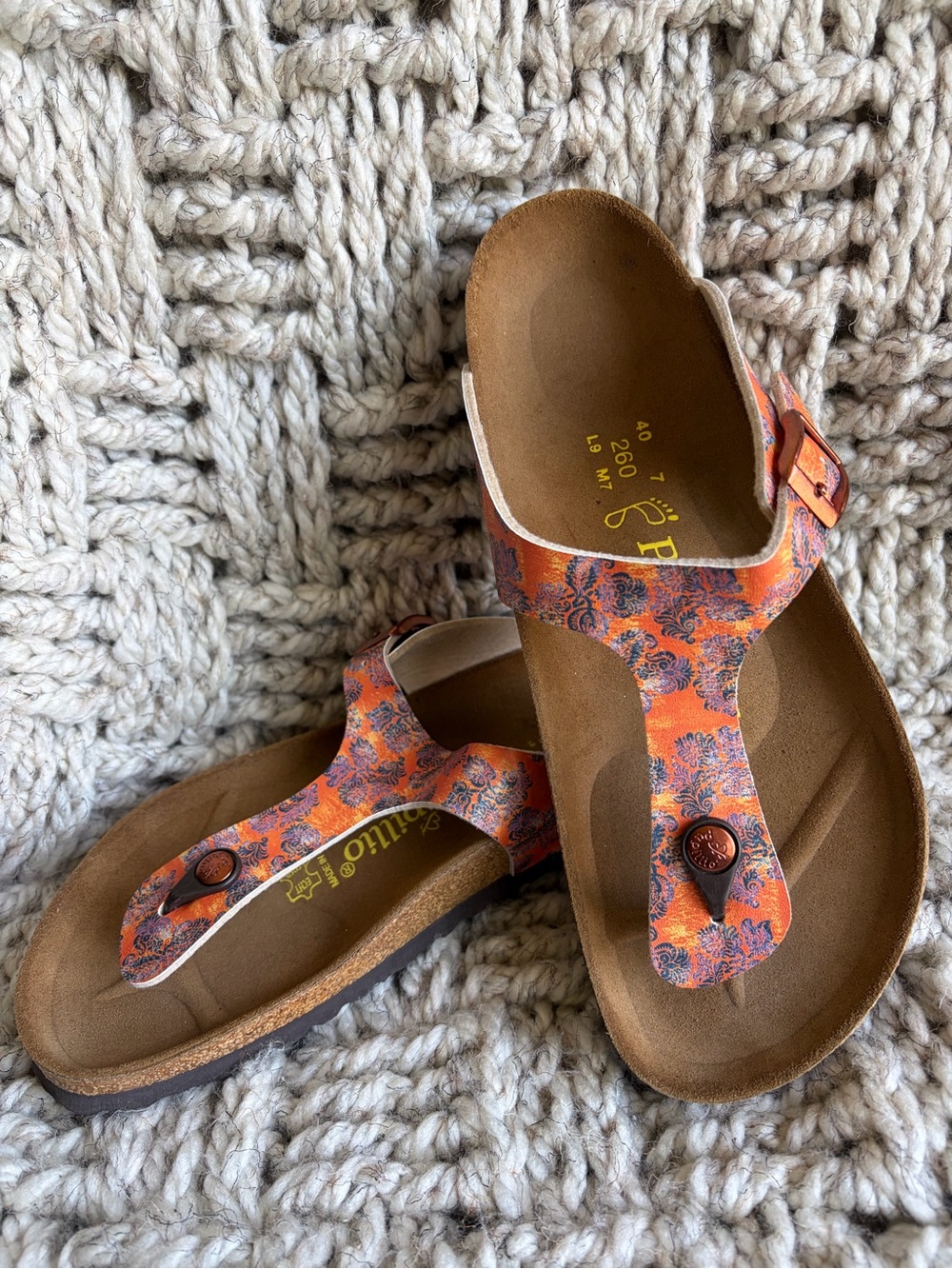 Papillio Orange Floral Pattern Gizeh Thong Sandals